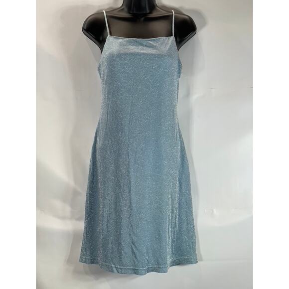 HUGO BUSCATI COLLECTION Women's Blue Shimmer Vintage Spaghetti Strap Dress SZ M - Picture 1 of 12